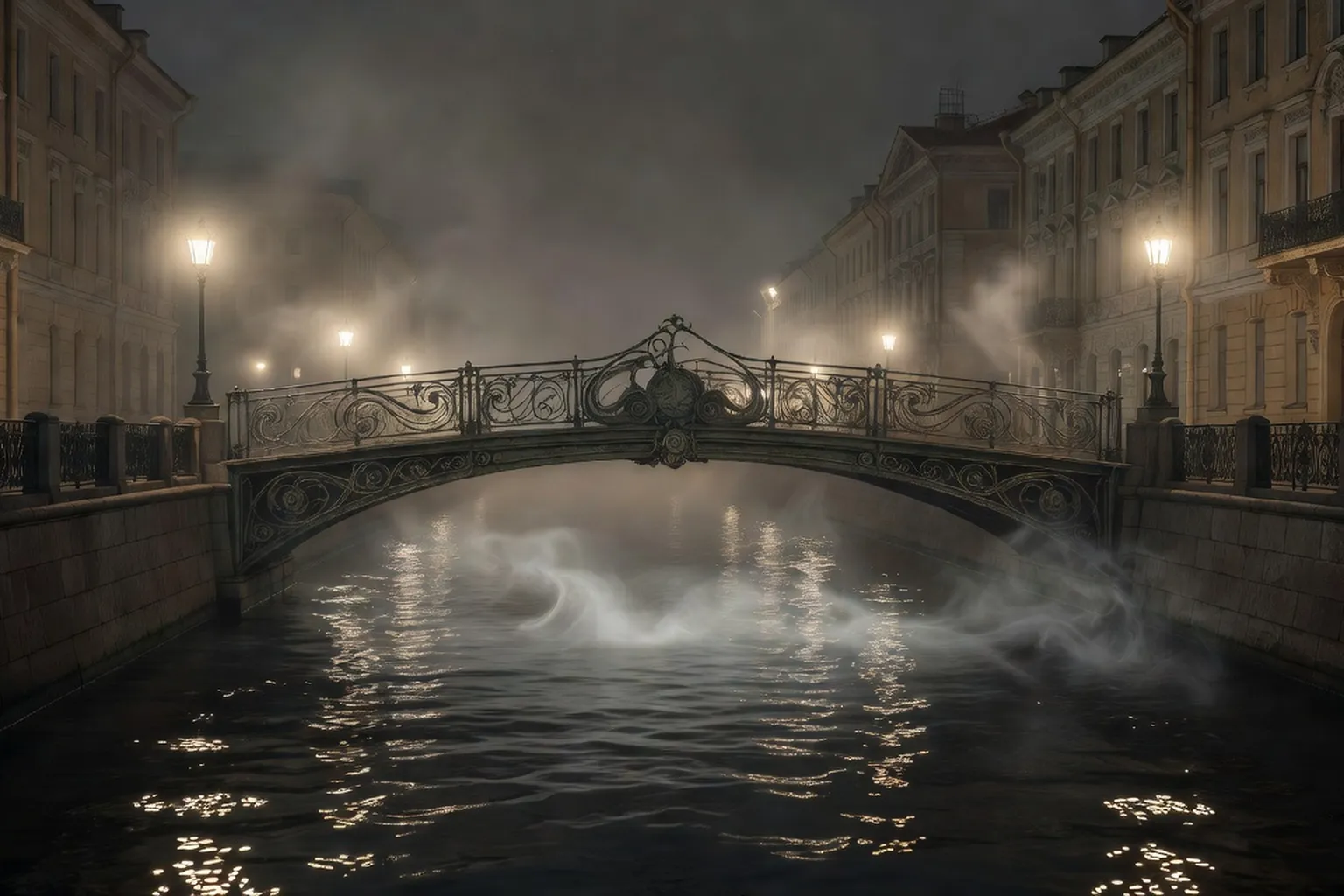 Canal de Saint-Pétersbourg la nuit, brume symboliste de l'Âge d'argent russe