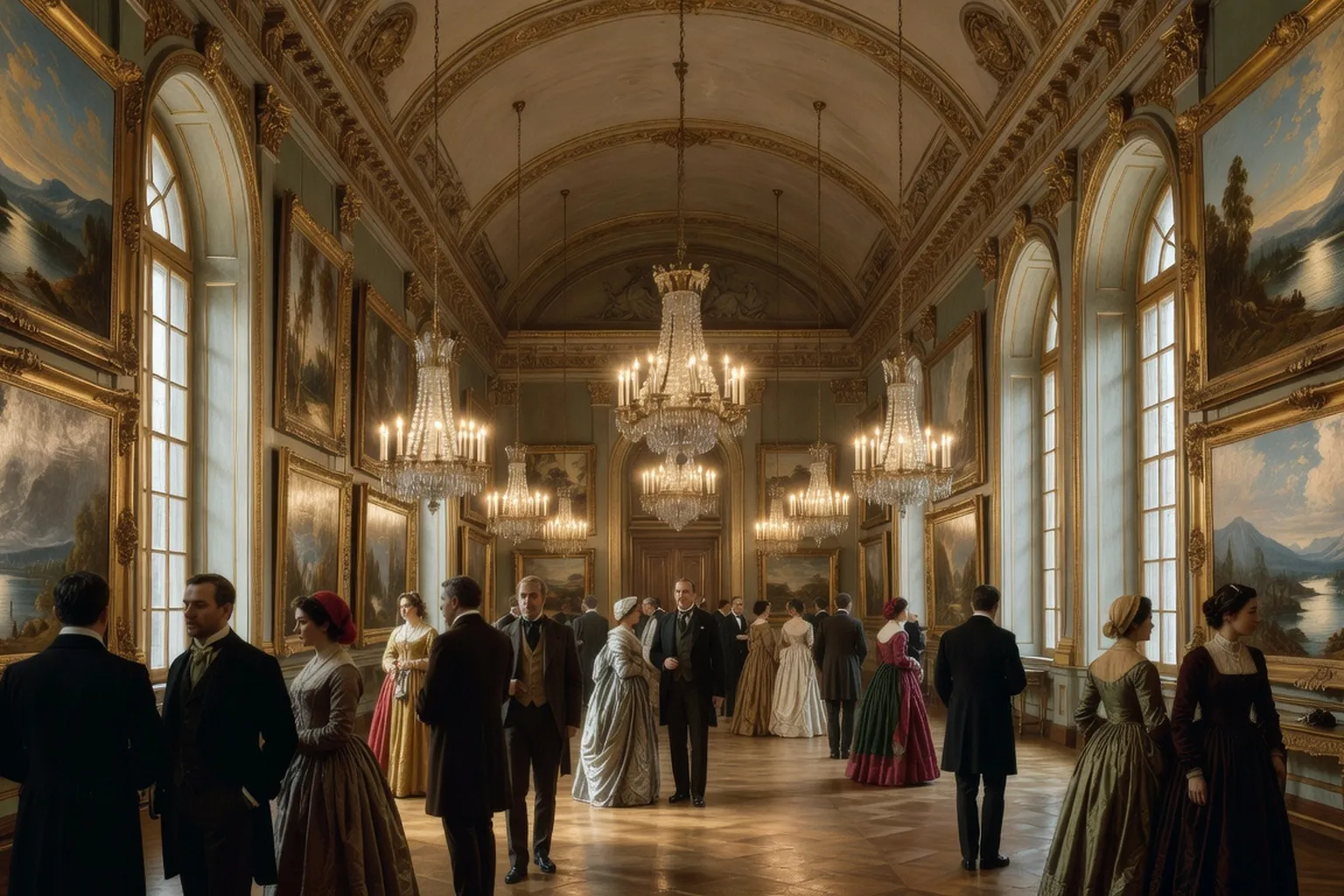 Intérieur de l'Académie des Arts de Saint-Pétersbourg au XIXe siècle, exposition de peinture russe