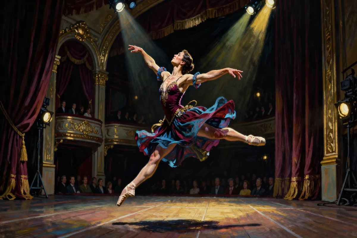 Danseur de ballet classique russe en pleine envol&eacute;e, salle de r&eacute;p&eacute;tition de Saint-P&eacute;tersbourg au d&eacute;but du XXe si&egrave;cle