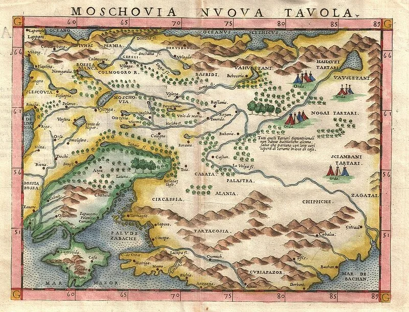 Carte ancienne de la Moscovie par Ruscelli, XVIe si&egrave;cle