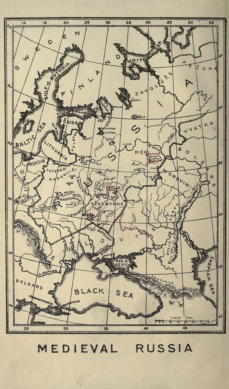 Carte ancienne de la Russie montrant les frontières de l'Empire russe et les principales villes historiques