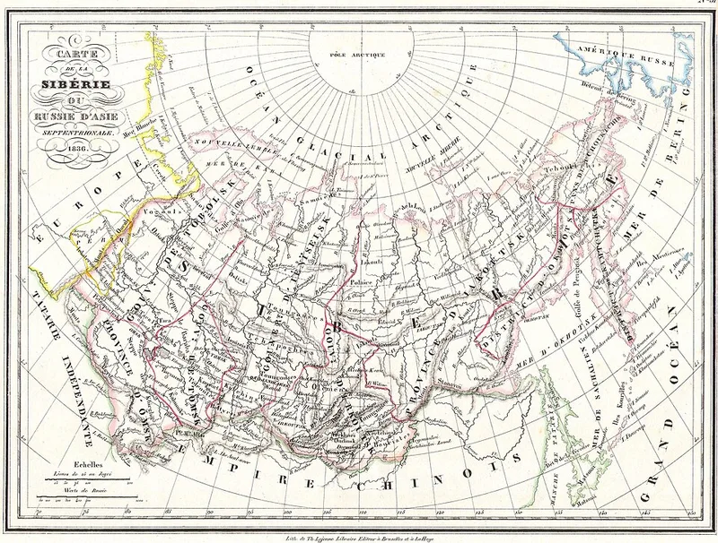 Carte ancienne de la Sib&eacute;rie au XVIIe si&egrave;cle, expansion russe vers le Pacifique