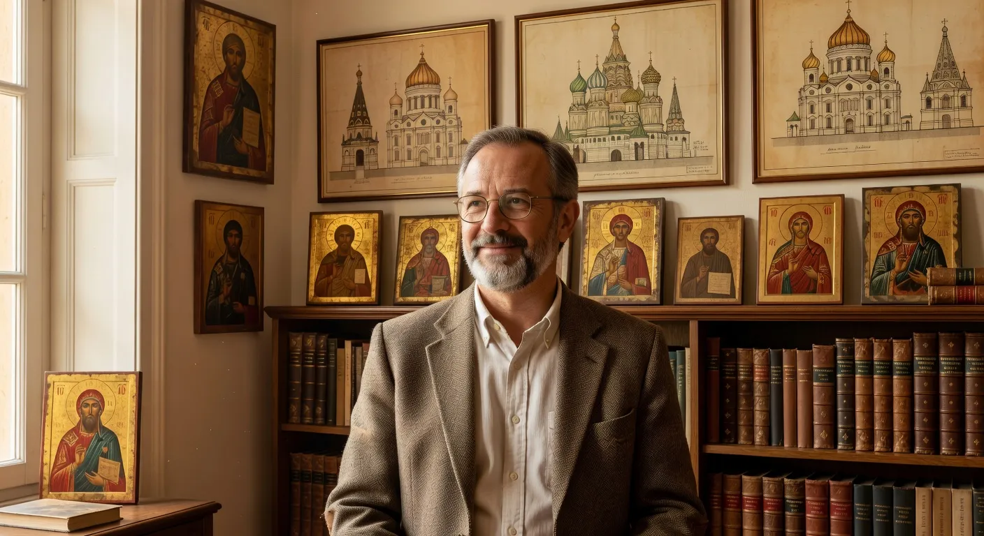 Portrait &eacute;ditorial de Pierre Dumont, historien de l'art religieux russe