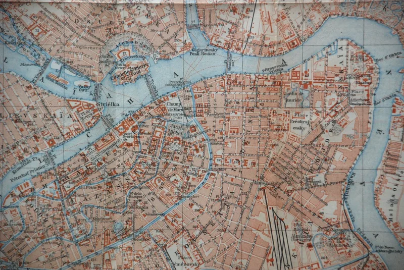 D&eacute;tail du plan Baedeker montrant le centre de Saint-P&eacute;tersbourg