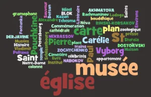 Nuage de noms de lieux en Russie - Saint-P&eacute;tersbourg, Moscou, Neva